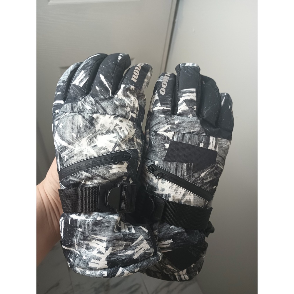 HotHoo Mens 3M Thinsulate Insulated Ski Snowboard Gloves Black White Pattern M